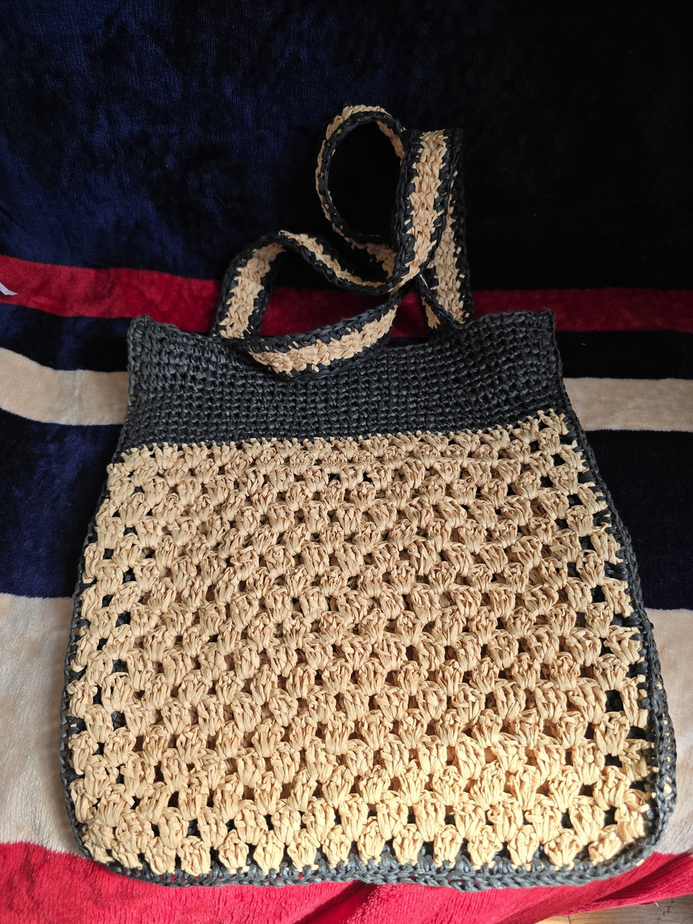 Zara Black & Natural Crochet Tote Bag